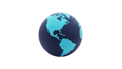 Digital Globe Depicting North and South America in Shades of Blue and Dark Navy Against a Transparent Background Created with Tiny Cubes in a Textured Pattern