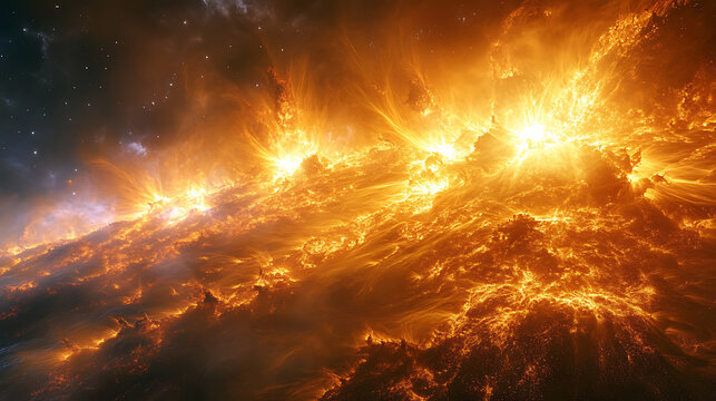 Highly detailed sunspot cluster generating visible heat bursts on surface 