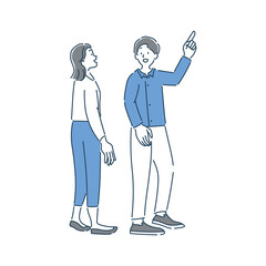 笑顔で会話をしている女性と男性の全身のイラスト素材