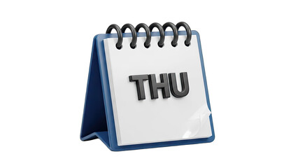 Desk Calendar Displaying Thursday With Blue Base And Spiral Binding Isolated On Transparent Background