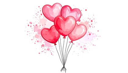 Heart Balloons - A Watercolor Valentines Day Celebration of Love and Affection.