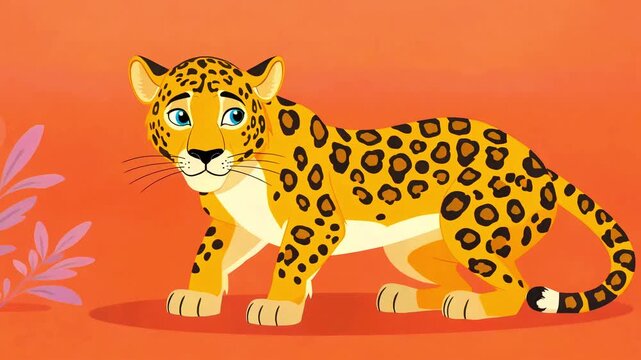Cartoon jaguar illustration jungle animal big cat wildlife predator spotted feline savanna creature digital art vibrant orange background cute character design tropical mascot jungle safari nature dra