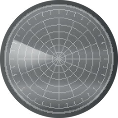 Realistic digital gray HUD radar display in searching, vector pixel navigation interface, 8 bit navy or air sonar system