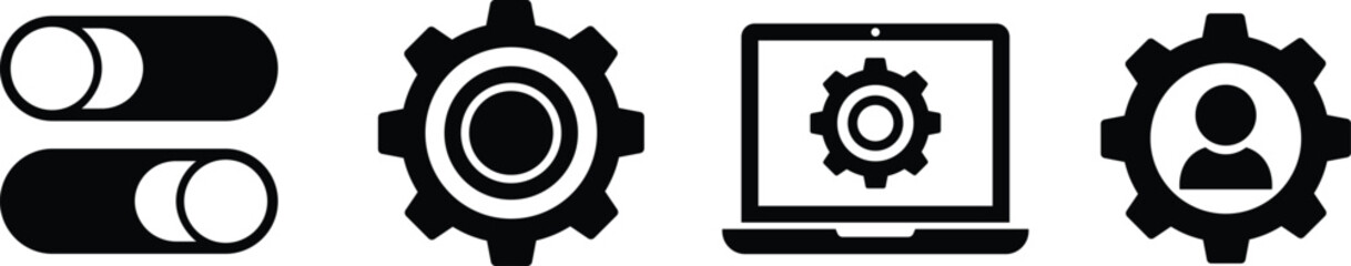 Black and white of gears and settings on a plain background technology