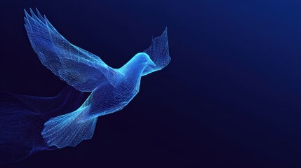 A digital artistry rendering a dove gracefully soaring against a dark backdrop, symbolizing peace and freedom. ..Created with Generative AI, not depicting real subjects.