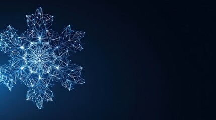A captivating digital representation of a snowflake with interconnected points, set against a dark, minimalist backdrop. ..Created with Generative AI, not depicting real subjects.