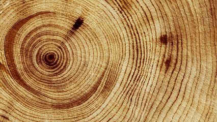 Fototapeta premium Wooden annual rings texture natural background, waves shape of timber tree as minimal nature pattern, banner. Cross-section of juniper. Wood texture eco-friendly, organic or rustic aesthetics.