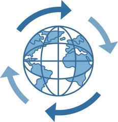 Naklejka premium Blue globe with arrows forming circular motion around it earth
