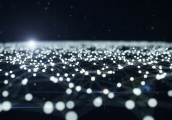 Futuristic Neural Network Visualization: Glowing Data Nodes, AI Connectivity, Machine Learning Web, Digital Intelligence, Complex System Architecture, Tech Horizon