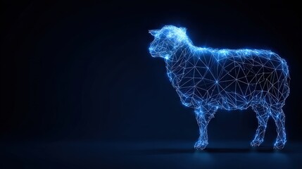 A luminous, futuristic depiction of a sheep, rendered in radiant digital lines, it highlights the intersection of nature and technology.  ..Created with Generative AI, not depicting real subjects.