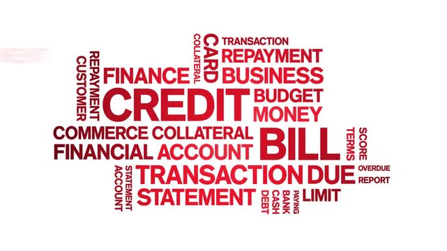 Credit Bill animated word cloud-text design animation tag kinetic typography seamless loop.