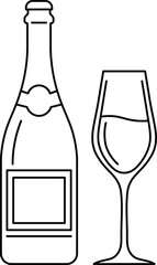 Wine bottle and glass line wine glass line black and white