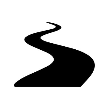 Vector illustration of a winding highway on a white background, representing a curved asphalt travel path and transportation concept