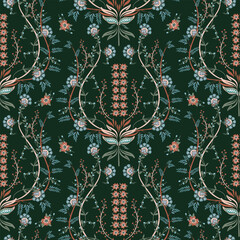 Stylish Hand drawn  floral pattern with paisley and indian chintz flower motifs. damask modern style pattern , Design for fashion , fabric, textile, wallpaper , wrapping and all prints