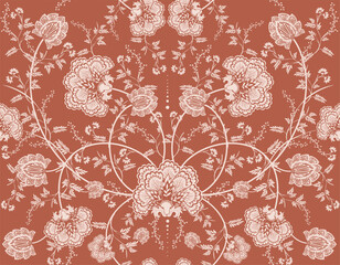 Stylish Hand drawn  floral pattern with paisley and indian chintz flower motifs. damask modern style pattern , Design for fashion , fabric, textile, wallpaper , wrapping and all prints