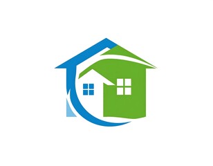 Fototapeta premium Abstract logo depicts a stylized house form with green and blue color scheme