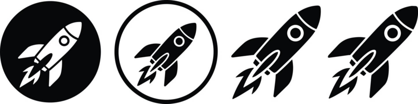 Rocket Icon Set &ndash; Minimalist Space Shuttle Silhouette, Space Exploration Vector Illustration