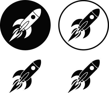 Rocket Icon Set &ndash; Minimalist Space Shuttle Silhouette, Space Exploration Vector Illustration