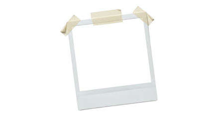 Blank polaroid photo frame with beige tape isolated isolated on transparent