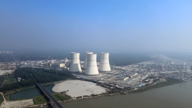 Aerial View of Rooppur Nuclear Power Plant Under Construction in Ishwardi, Bangladesh