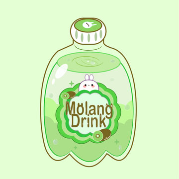 Cute Molang Character Kiwi Flavored Juice Drink Illustration