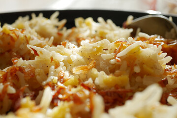 Delicious rice is served in a bowl