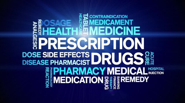 Prescription Drugs animated word cloud-text design animation tag kinetic typography seamless loop.