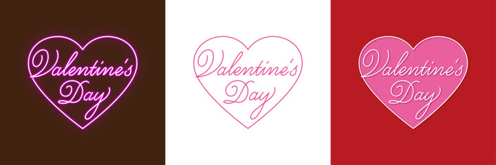 ハートの中にスクリプト文字をあしらった、バレンタインデー・ロゴセット