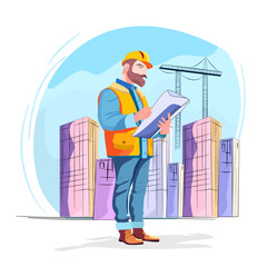 Engineer Inspecting High-Rise Construction Project