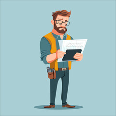 Architect Reading Building Plans Indoors