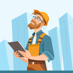 Construction Engineer Checking Plans on Site