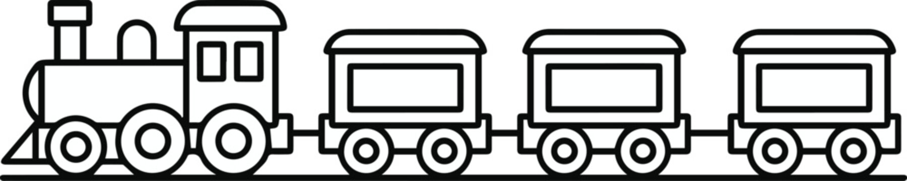 train simple line drawing locomotive with three cars on track