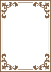 Fototapeta premium Fancy brown vintage ornate frame, vector flourish decorative rectangle, line floral art border, Damask ornament design