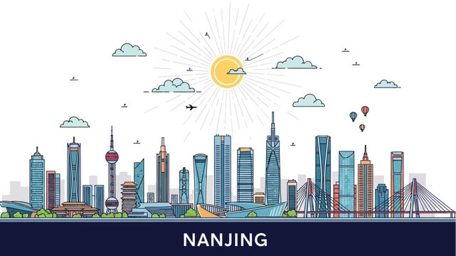 Nanjing City Skyline with Modern Architecture and Vibrant Colors