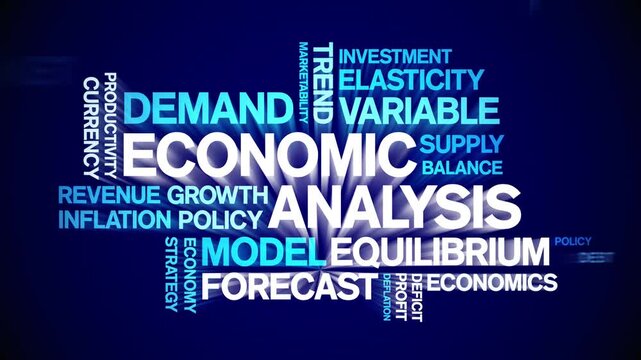 Economic Analysis animated word cloud-text design animation tag kinetic typography seamless loop.