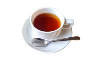 Cup of Black Tea with spoon in white background