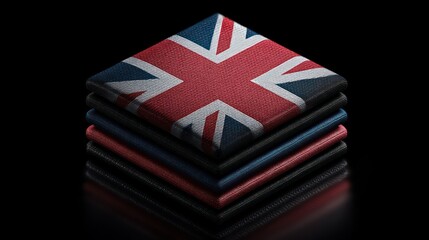United Kingdom flag arranged neatly into concentric square folds, viewed from above. Shadows fall naturally between layers, adding