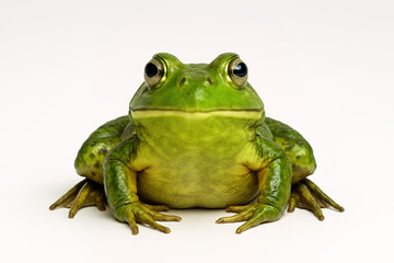 Fototapeta premium A Striking Portrait of a Green Frog Against a White Background