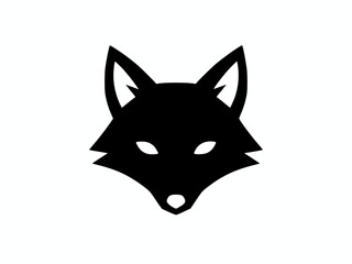 Minimalist black silhouette of a fox or wolf head with sharp features and white eyes, isolated on a clean white background.