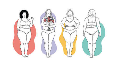 Empowering image of diverse women in underwear, promoting body positivity and self-acceptance.