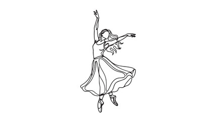 Elegant sketch of a young woman in a flowing dress dancing gracefully outline vector.