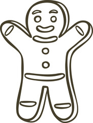 Gingerbread man outline drawing, monochrome, doodle style.