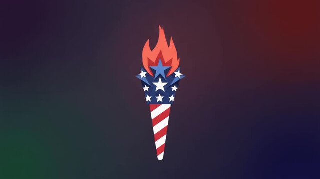 illustration of patriotic torch with flames and stars in red white and blue colors