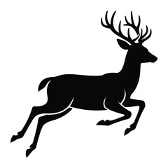 Galloping deer with majestic antlers running gracefully in a dynamic side profile, capturing elegant movement and powerful presence, perfect for nature and wildlife themes