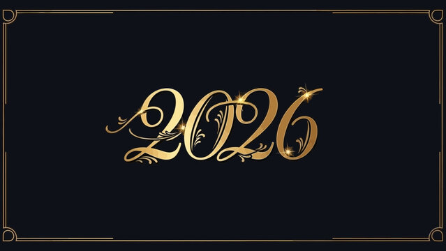 Golden 2026 typography on with elegant design elements and thin gold border