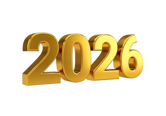 Golden 2026 numbers isolated on transparent background