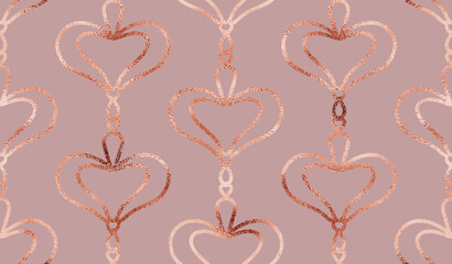 Valentine's Day decorative seamless pattern for with rose gold glitter hearts.
