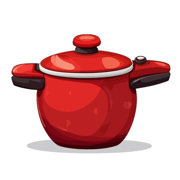 Red pressure cooker on white background 