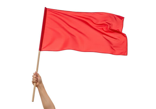 Hand holding a red flag isolated on transparent background