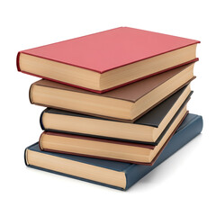 Fototapeta premium Stack of five hardcover books on white background